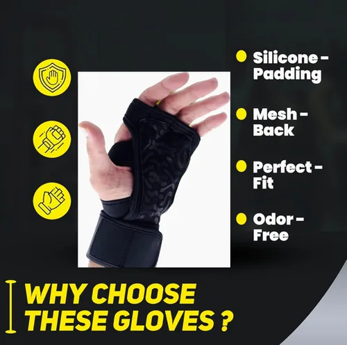 Miniatura 6 de HW Guantes de levantamiento de pesas para hombres y mujeres, guantes de entrenamiento de gimnasio con soporte para la muñeca, protección completa