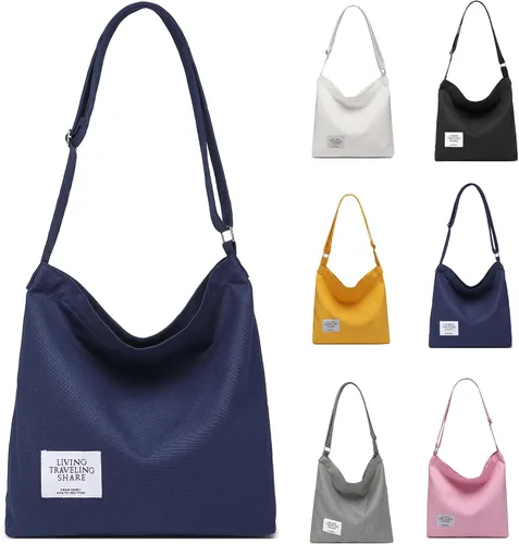 VKIOIP Bolsos de lona grandes para mujer, bolso cruzado retro casual para mujer, correa ajustable y cierre de cremallera