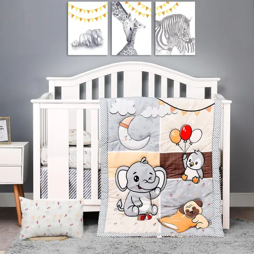 Miniatura 13 de JISEN Juego de ropa de cama de 3 piezas para cuna, juego de ropa de cama suave para cuna, camiones de construcción, juego de edredón para cuna