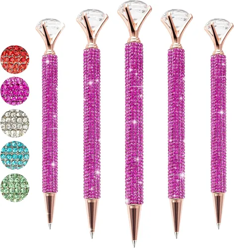Miniatura 10 de 5 bolígrafos grandes de diamantes de cristal, bolígrafo brillante de tinta negra, lindo bolígrafo de diamantes de imitación con diamante