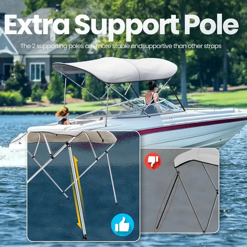 Miniatura 4 de KING BIRD Toldo Superior de Barco Bimini de 3-4 Arcos Protección Solar Toldo de Barco Impermeable Marco de Aluminio Inoxidable de 1 Pulgada 46