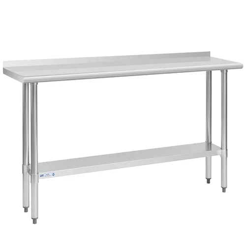 Miniatura 37 de Mesa de acero inoxidable para preparación y trabajo, con ruedas giratorias, mesa resistente, comercial NSF, con estante inferior y protector