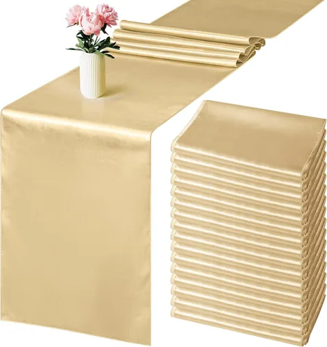Miniatura 15 de Aneco Paquete de 4 caminos de mesa de satén de 12 x 108 pulgadas de largo, seda brillante y tela suave, camino de mesa para fiesta de banquete