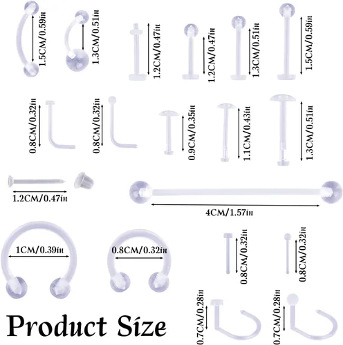 Miniatura 2 de Penitue 38 piezas de retenedores transparentes para piercing, joyería de retención para aretes, pezón, nariz, vientre, lengua, labret, ceja, labio