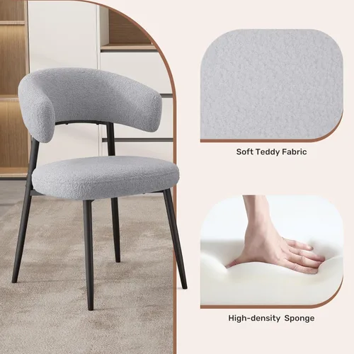 Miniatura 3 de Juego de 6 sillas de comedor, sillas de cocina estilo de mediados de siglo moderno, silla de comedor tapizada en bouclé con respaldo curvo y patas