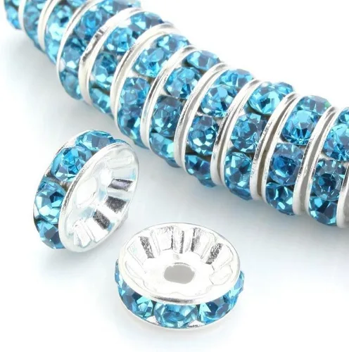Miniatura 14 de 100 cuentas sueltas de diamantes de imitación de cristal de grado A de 0.472 pulgadas (cristal transparente), espaciador chapado en plata de ley