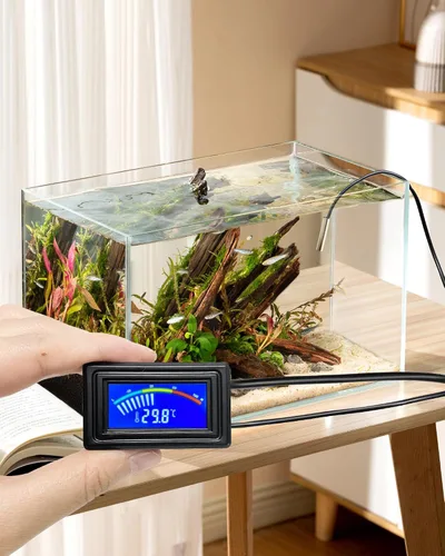Miniatura 4 de Keynice. Sensor de temperatura termómetro. Fuente de poder, fahrenheit, grado y grados celsius. Pantalla lcd. Negra