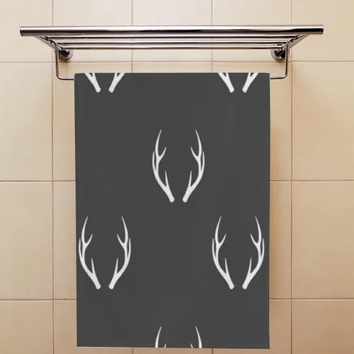 Miniatura 4 de Juego de 2 toallas de baño de mano para baño, color gris oscuro, cuernos de ciervo, toalla absorbente de agua, poliéster suave para cocina