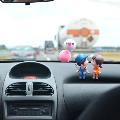 Miniatura 7 de MiOYOOW 4 piezas de adornos de pareja de coche, adornos de coche de globo de parejas de dibujos animados mini, lindos accesorios de tablero