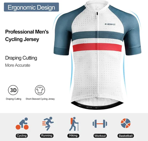 Miniatura 2 de INBIKE Maillot de ciclismo para hombre, 3 bolsillos traseros, absorbe la humedad, manga corta, secado rápido, reflectante, camisas de ciclismo