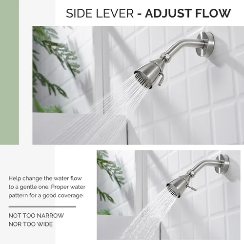 Miniatura 4 de Cabezal de Ducha de Ángulo Simple, Cabezal de Ducha de Latón de Alto Flujo, Ajustable en Ángulo y Flujo de Agua, G 1/2, Níquel Cepillado