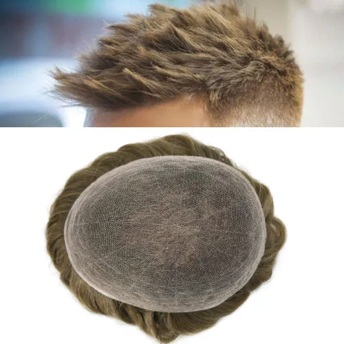 Miniatura 43 de Toupee para hombres Piezas de cabello humano real, encaje francés completo para hombres, pieza de cabello, nudos blanqueados, línea capilar natural