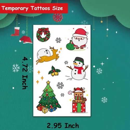 Miniatura 3 de Tatuajes temporales de Navidad con purpurina para niños, 12 hojas de tatuajes navideños con purpurina para niños y niñas, regalos de fiesta