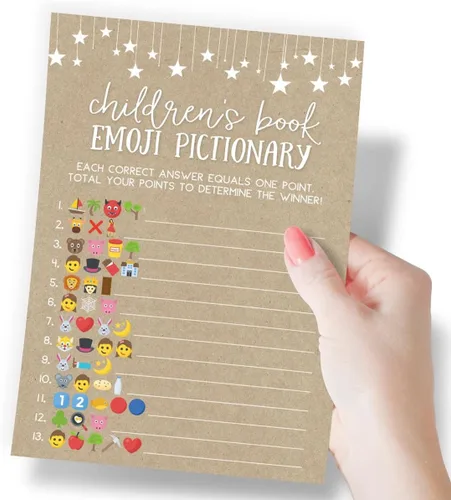 Miniatura 4 de Printed Party Juegos de baby shower para niño o niña - Juego de título de libro Guess The Children's Book, diseño rústico de granero de papel Emoji