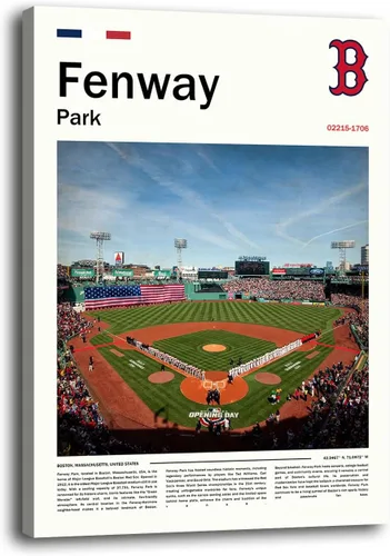 Póster del estadio Fenway Park (17 x 11 pulgadas en lienzo) Arte de pared de béisbol de Boston - Póster deportivo retro de los Red Sox - Regalo para