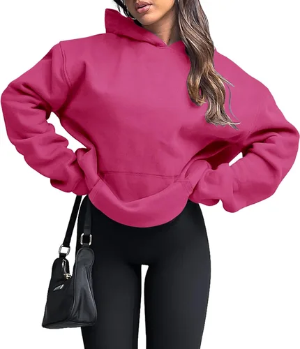 Miniatura 31 de onlypuff Sudadera casual con capucha para mujer, de manga larga, con bolsillo de canguro, hombro caído