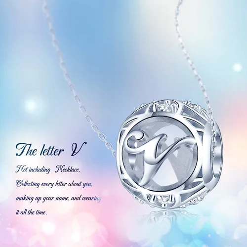 Miniatura 24 de FOREVER QUEEN - Dije con letra inicial de la A a la Z, para pulsera y collar, de plata de ley 925 con cuentas de circonita cúbica, joyería de regalo