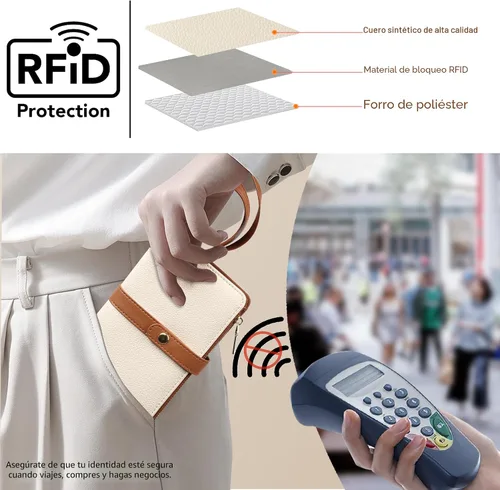 Miniatura 5 de Cartera pequeña para mujer, con bloqueo RFID, de piel vegana, delgada, plegable, para tarjetas de crédito, portapasaporte, cartera de viaje