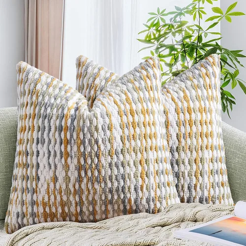 AmHoo Juego de 2 fundas de almohada decorativas de chenilla estilo bohemio, funda de almohada con borlas para sofá, cama, dormitorio, sala de estar,
