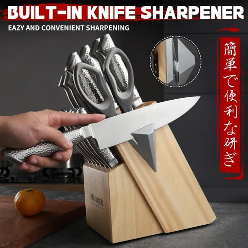 Miniatura 5 de Huusk Juego de cuchillos de cocina con bloque y afilador integrado, juego de 15 piezas de bloques de cuchillos de acero inoxidable japonés