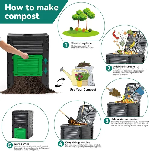 Miniatura 6 de YITAHOME Contenedor de compostaje grande para exteriores, caja de compostaje de 80 galones (300 L) con tapa superior a presión y sistema