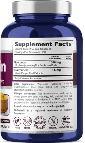 Miniatura 2 de NusaPure Quercetina - Apto para vegetarianos/veganos, sin OMG - 1000 mg - 200 cápsulas
