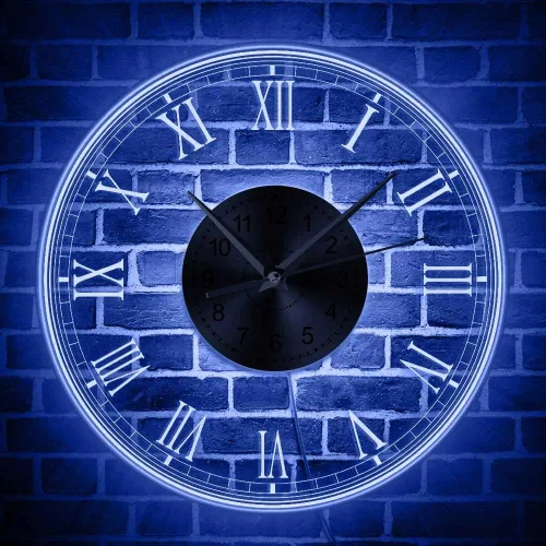 The Geeky Days Reloj de pared iluminado con diseño vintage, silencioso, sin tictac, con números romanos, luz nocturna decorativa, con borde LED