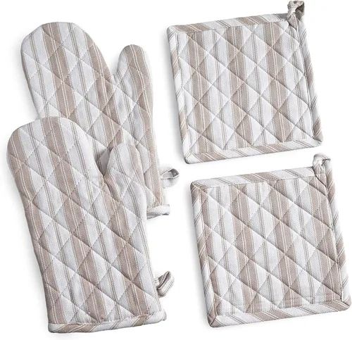 Miniatura 16 de Juego de guantes de horno y soportes para ollas - Guantes resistentes al calor duraderos - Mitones gruesos para cocina - Adecuados para cocinar