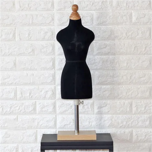 Black Female Dress Form Mannequin Torso with Wooden Base Stand - Ideal for Sewing, Dressmaking, Tailoring, and Crafting - 1/3 Scale Adjustable Body