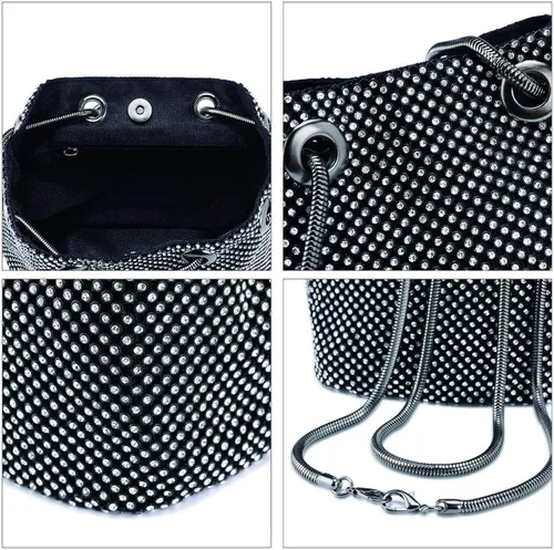 Miniatura 6 de Ayliss - Bolsa tipo cubo con diamantes de imitación para mujer, que se cruza en el cuerpo, tamaño minipequeño, brillante, de noche