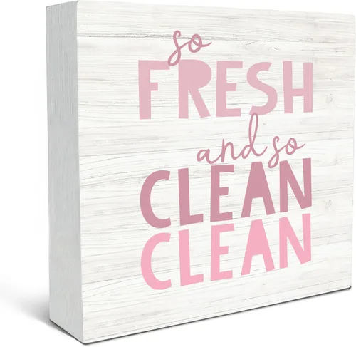 SRADMO Letrero de madera con texto en inglés «So Fresh So Clean» para niños, decoración de escritorio con texto en inglés «So Fresh So Clean» para