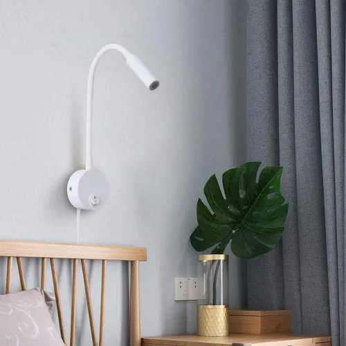 Miniatura 2 de Apliques de pared Lámpara de lectura de luz 3W blanco cálido 3000K cable para leer libros en la cama Interruptor basculante blanco 1 pieza