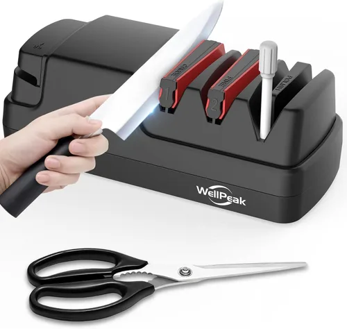 Afilador Eléctrico Profesional de 4 Etapas para Cuchillos y Tijeras para Hogar y Uso Comercial, Abrasivo de Diamante para Cuchillos de Chef de Filo