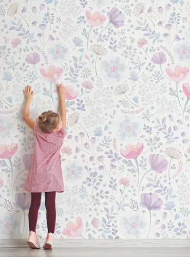 Whimsy - Papel tapiz floral para pared, diseño de acuarela, despegar y pegar (paquete de 2 hojas (2 x 8 pies), rosa y morado