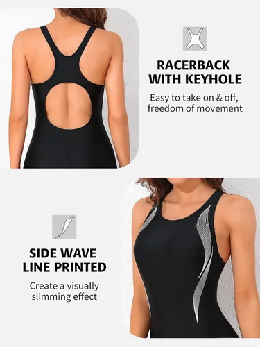 Miniatura 66 de ATTRACO Traje de baño deportivo de una pieza para mujer, traje de baño deportivo de entrenamiento