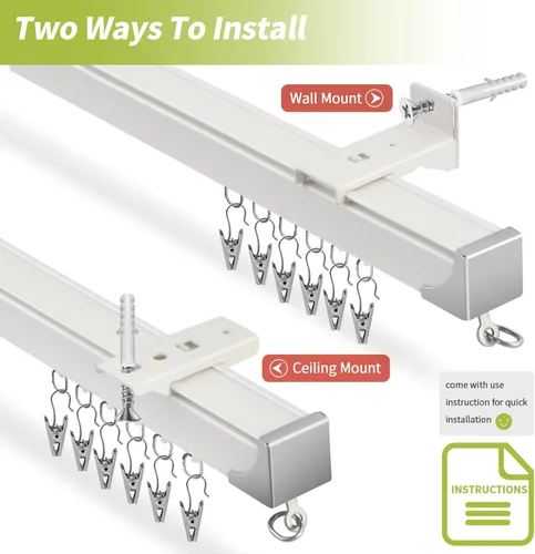 Miniatura 3 de KOLAKO Riel de cortina de techo, (3 pies a 9 pies) de aluminio para montaje en pared, sistema de riel de cortina resistente, divisor de habitación