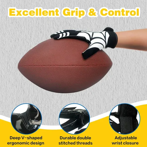 Miniatura 5 de Guantes de receptor de fútbol americano para niños - Agarre de silicona antideslizante y parte trasera de licra transpirable para un mejor control