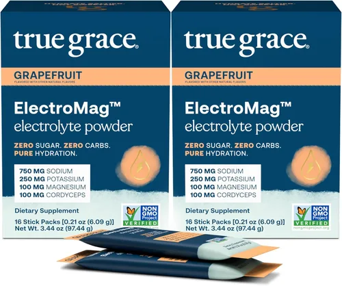 True Grace ElectroMag - 16 paquetes de barras (paquete de 2) - Pomelo - Polvo de electrolitos para una hidratación rápida - sodio, potasio, magnesio