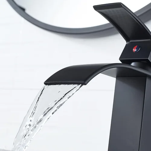 Miniatura 7 de VOTON - Grifo de baño cromado en cascada, de un solo agujero para lavabo, con cubierta Negro (T-Black)
