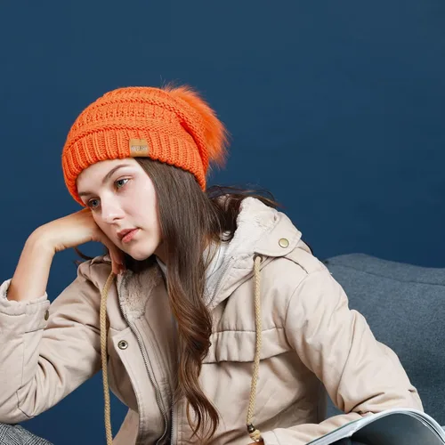 Miniatura 5 de REDESS - Gorro de invierno con pompón y forro polar para mujer, grueso, diseño de calavera