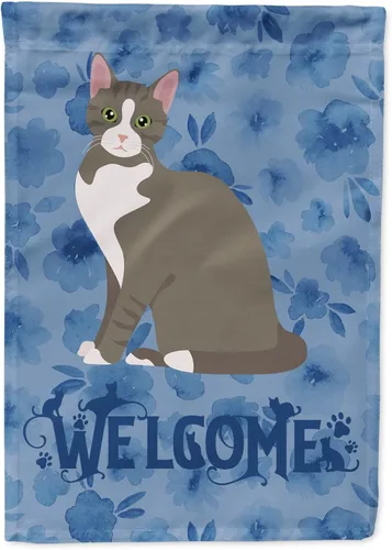 Miniatura 134 de Caroline's Treasures CK5047CHF Ojos Azules - Bandera de bienvenida con diseño de gato para casa de porche, grande, para colgar en la pared