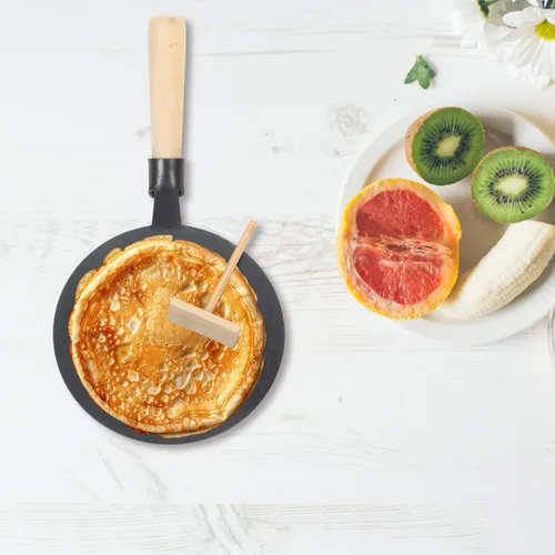 Miniatura 3 de VOSAREA Juego de sartenes antiadherentes, sartén plana de hierro fundido Dosa - Plancha con esparcidor y mango de madera para panqueques, roti