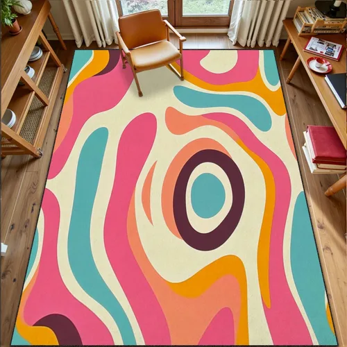 Miniatura 3 de Alfombras bohemias de 6 x 9 pies, estilo retro, psicodélico, psicodélico, ondulado, estilo de los años setenta, abstracto, lavable, alfombra de pelo