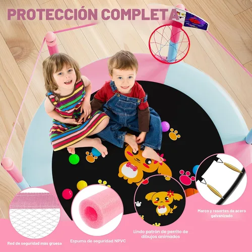 Miniatura 4 de VGMiu Trampolín de 60 pulgadas para niños, cama elástica de 5 pies para interiores y exteriores con aro de baloncesto, recinto de seguridad, regalos
