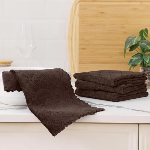Miniatura 6 de Homaxy - Paquete de 12 trapos de cocina (13 x 19 pulgadas, marrón), de terciopelo coral supersuaves y absorbentes para lavar platos, paño