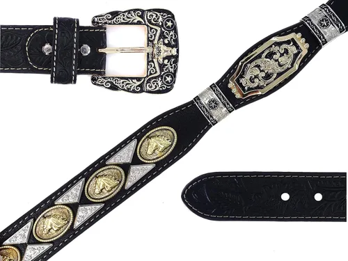 Miniatura 2 de Cinturón de cuero para hombre de cuerno largo, caballo, pollo, sheriff, cinturón de vaquero