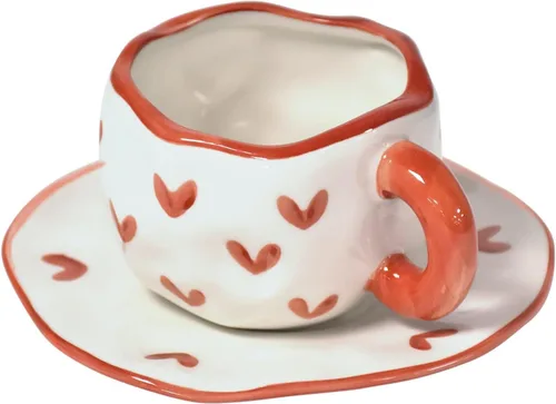 Miniatura 10 de Koythin Taza de café de cerámica, bonita taza rosa para mujer con platillo para la oficina y el hogar, apta para lavavajillas y microondas, 10