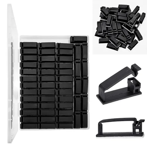 Miniatura 5 de 50 clips autoadhesivos para organizar cables, organizadores de cables, soportes para cables para PC, laptop, cable Ethernet, escritorio, oficina
