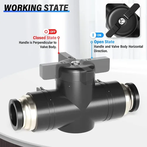 Miniatura 5 de TAILONZ PNEUMATIC BVU-1/4 OD válvula de bola de control de flujo de aire válvula de empuje para conectar el accesorio (paquete de 5)