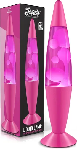 JAMBO Hermosa Lámpara de 16 pulgadas - Rosa con Cera Blanca/Rosa, Luz Líquida Relajante, Luz Nocturna, Decoración del Hogar Sala de Estar Oficina
